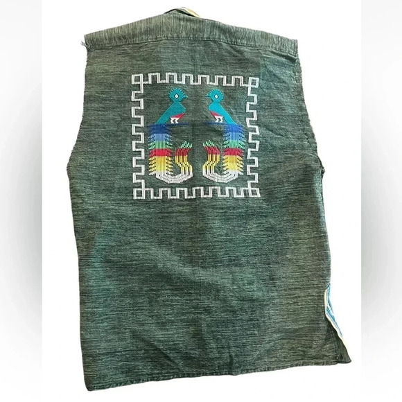Aztec Navajo Tribal Southwestern Embroidered Sleeveless Shirt sz M‎ EUC! - Picture 3 of 3